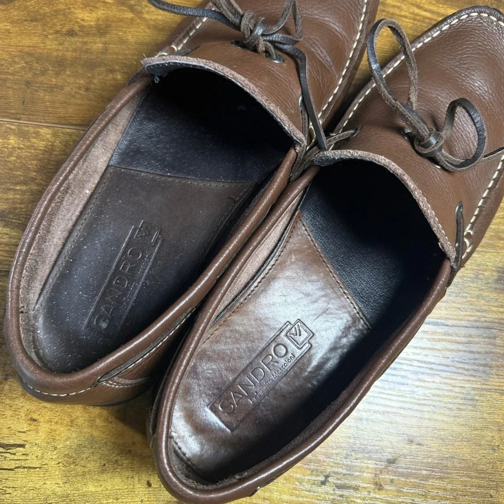 Sandro Moscoloni Pebbled Leather Brown Boat Shoe Loafer Mens 10.5